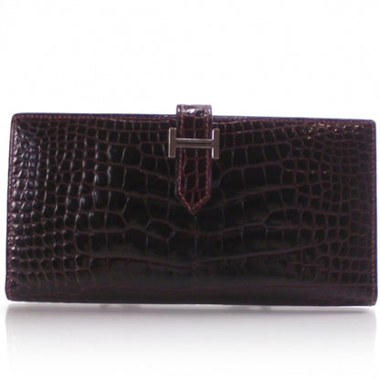 Hermes Crocodile Bearn Bi-Fold Wallet Brown 1 of 10