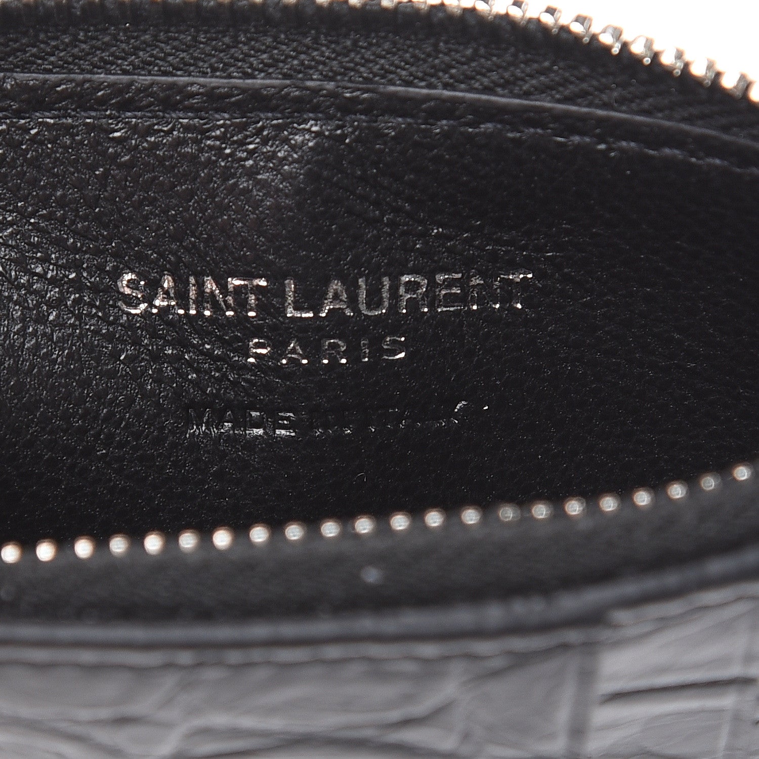 Saint Laurent Calfskin Crocodile Embossed 5 Fragments Zip Pouch Card Holder Black 5 of 7