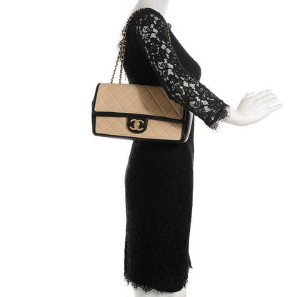 Chanel Lambskin Quilted Medium Graphic Flap Beige Black 2 of 9