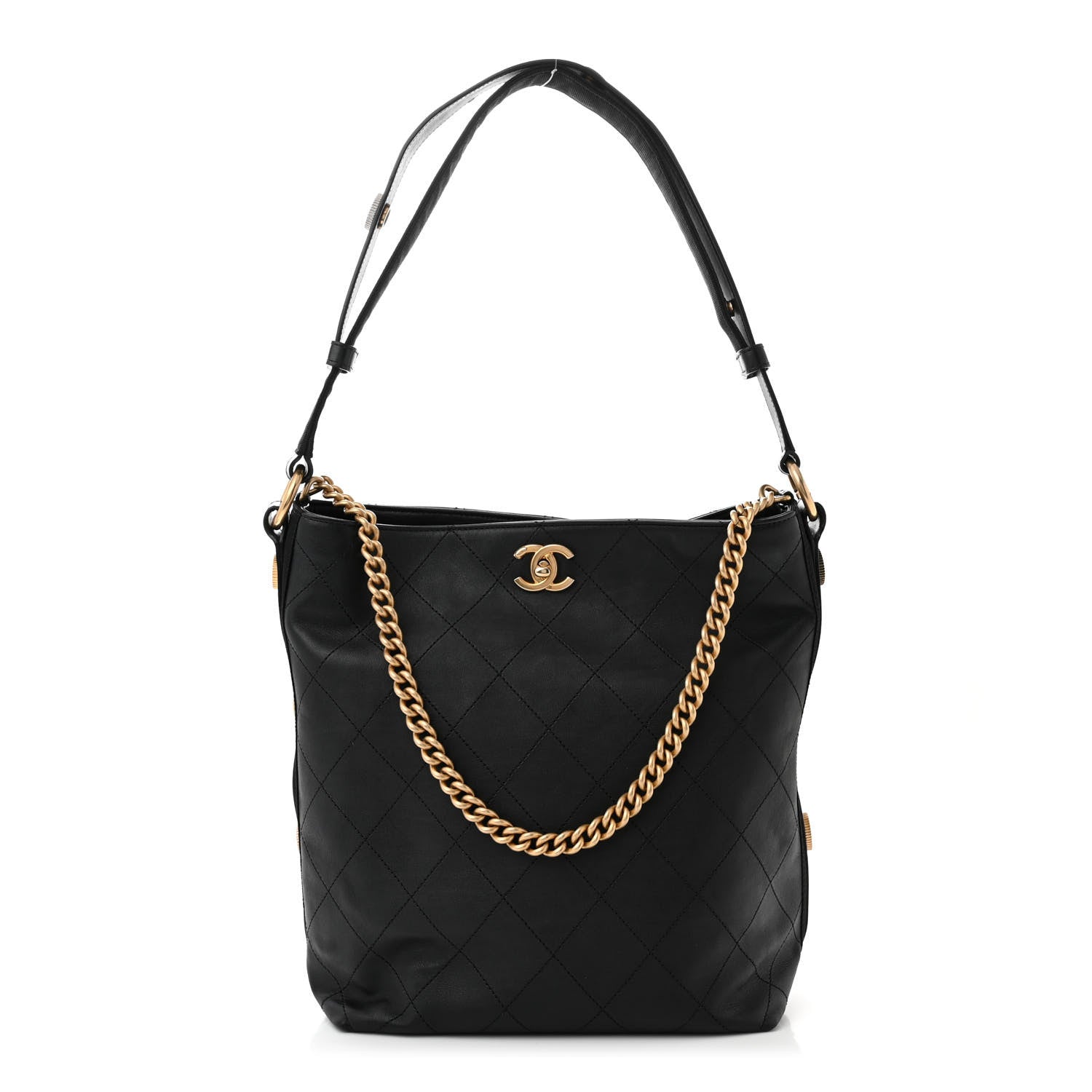 Chanel Calfskin Stitched Large Button Up Hobo Black 1 of 11