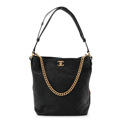 Chanel Calfskin Stitched Large Button Up Hobo Black 1 of 11