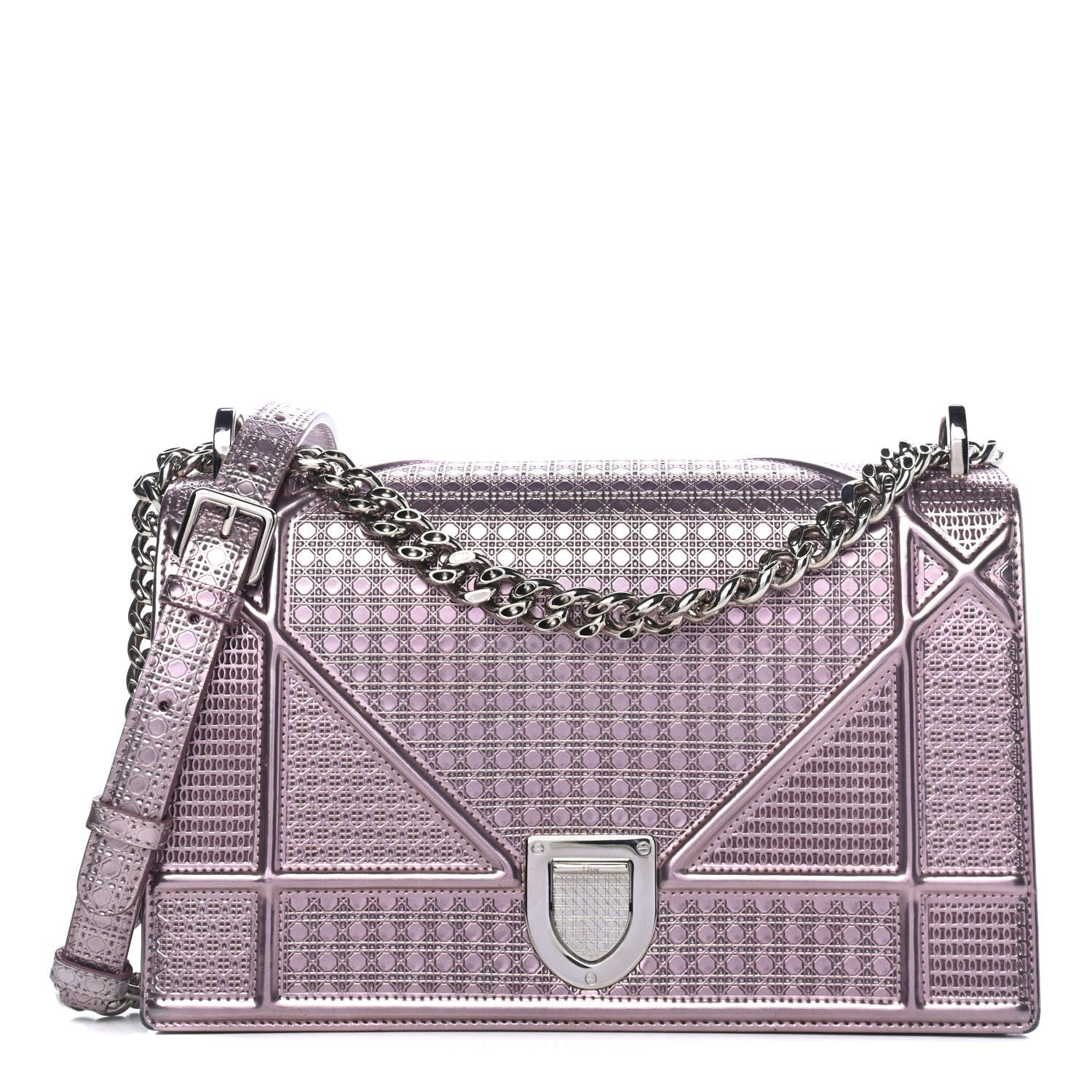 Christian Dior Metallic Patent Micro-Cannage Medium Diorama Flap Bag Pink 1 of 4