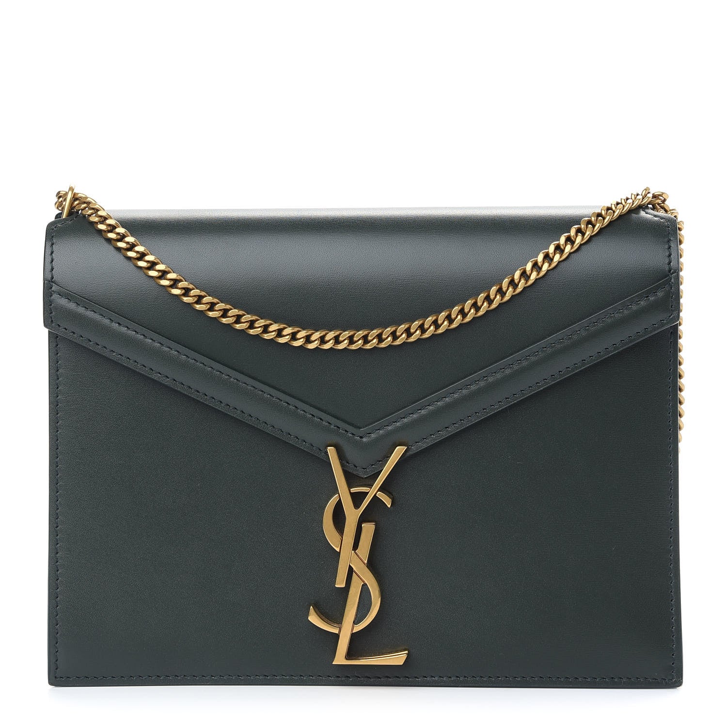 Saint Laurent Smooth Calfskin Monogram Cassandra Clasp Bag Dark Green 1 of 8