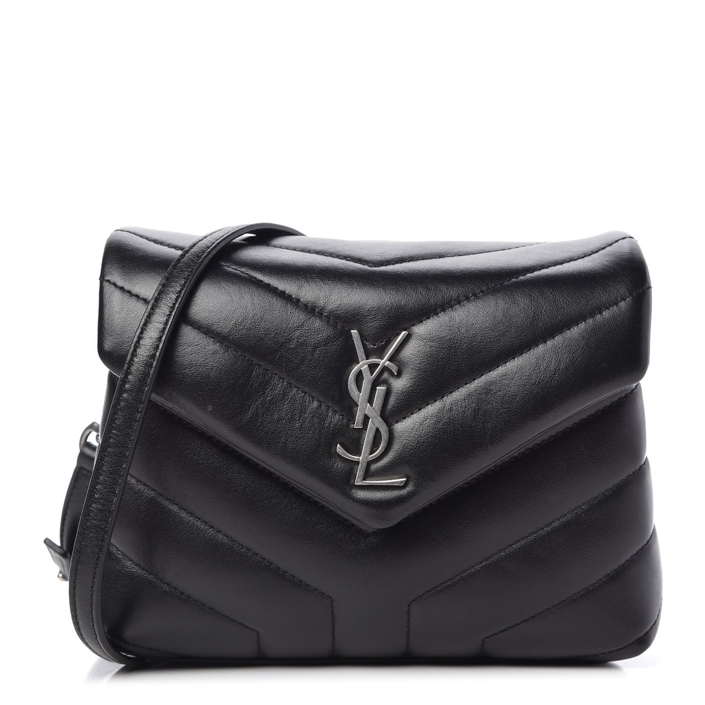 Calfskin Y Quilted Monogram Toy Loulou Crossbody Bag Black