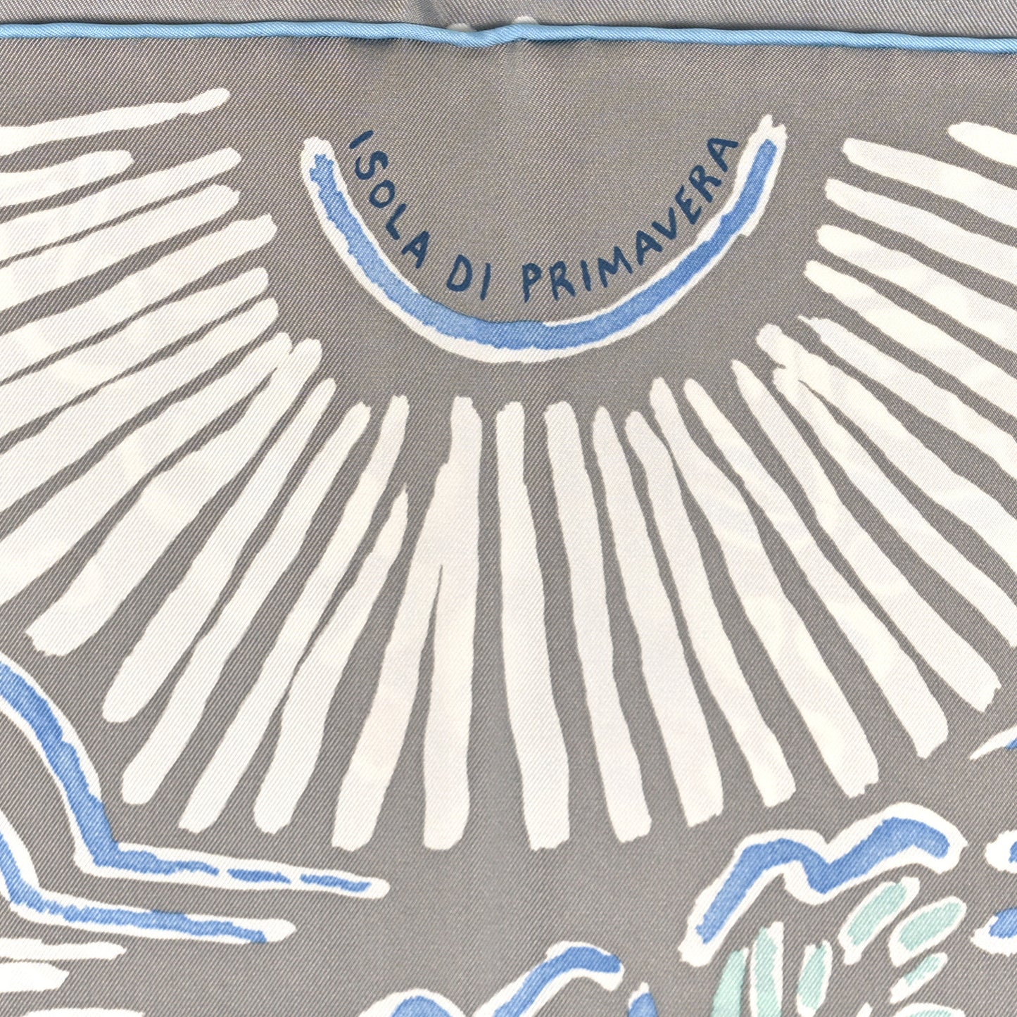 Silk Isola Di Primavera Scarf 90 Gris Clair Bleu Paradis