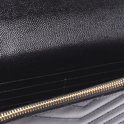 Saint Laurent Grain De Poudre Matelasse Chevron Monogram Envelope Chain Wallet Black 8 of 9