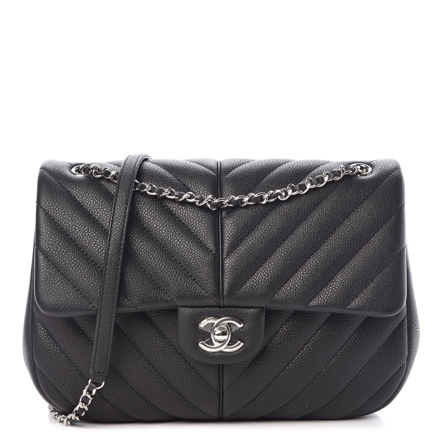 Chanel Caviar Chevron Quilted Small Puffy CC Flap Black 1 of 8