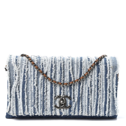 Chanel Denim Fringe Medium Single Flap Bag Blue 1 of 13