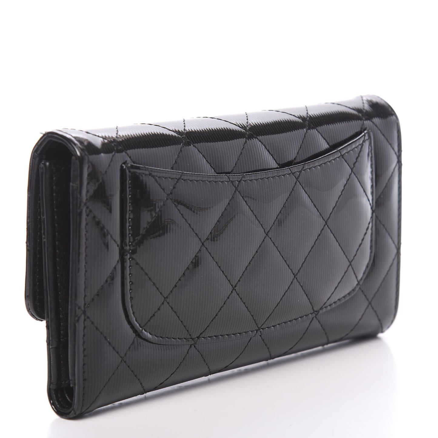 Patent Striped Quilted Large Flap Wallet Black