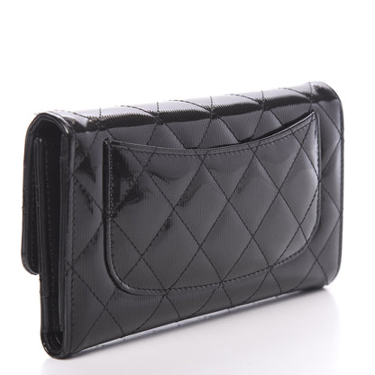 Chanel Patent Striped Quilted Large Flap Wallet Black 3 of 9