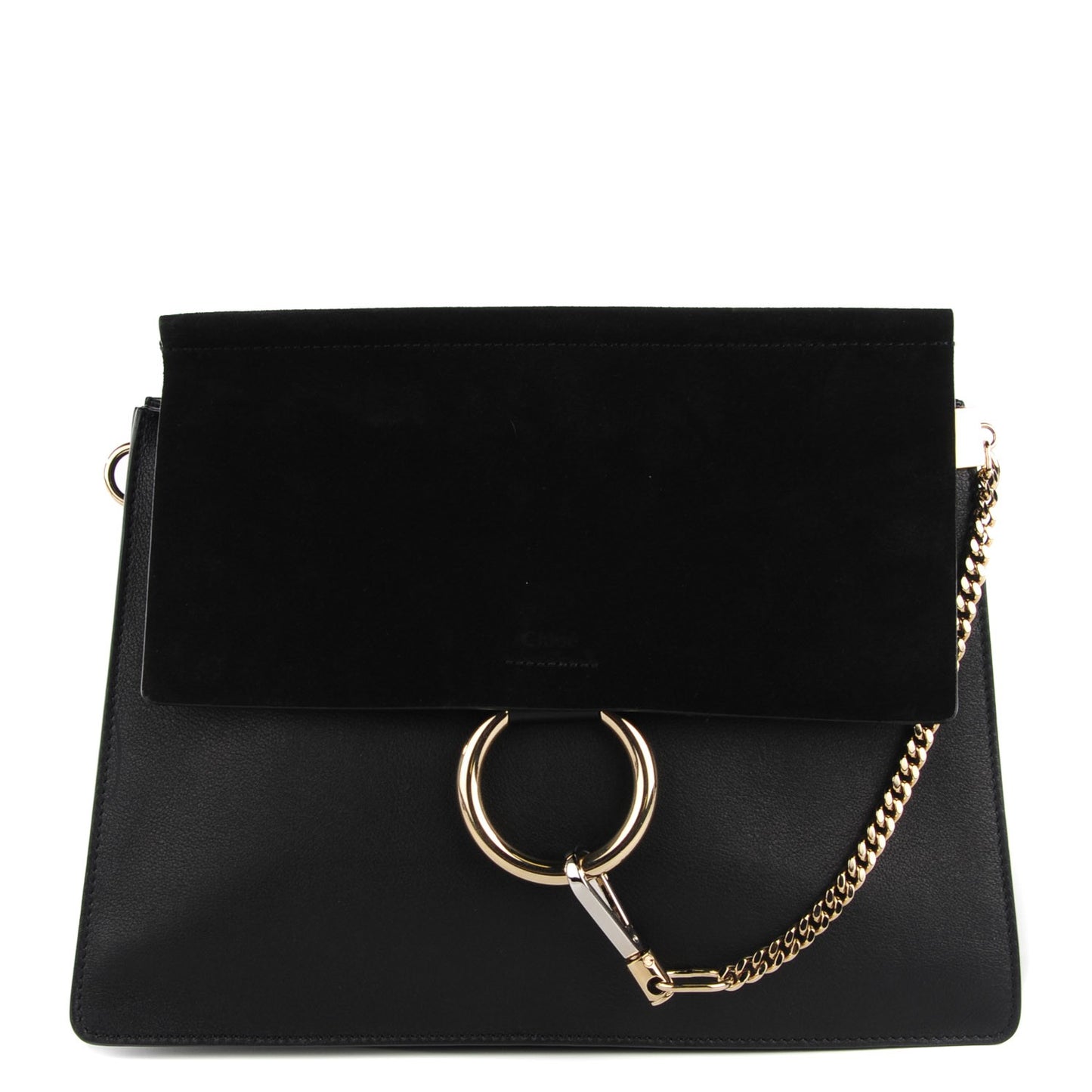 Suede Calfskin Medium Faye Shoulder Bag Black