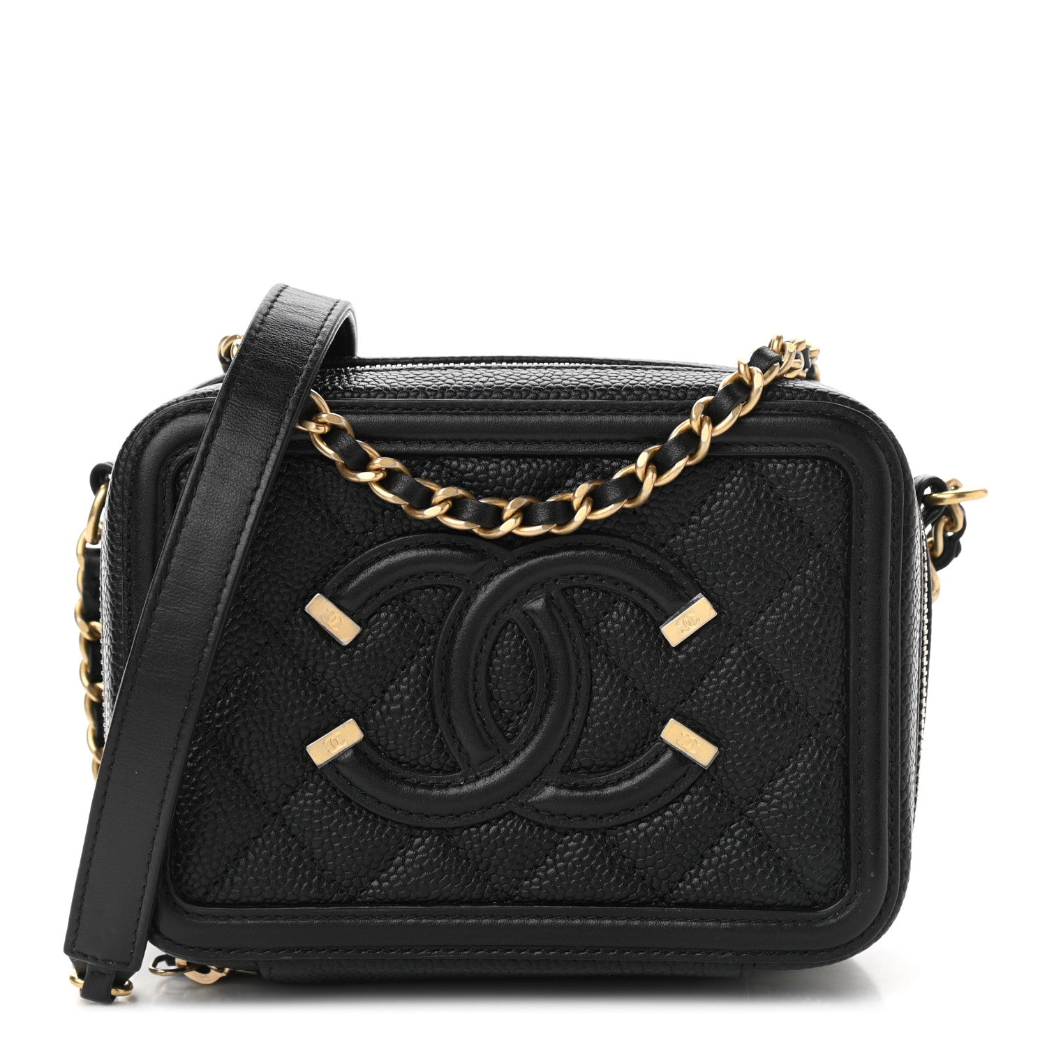 Chanel Caviar Quilted CC Filigree Vanity Clutch With Chain Black 1 of 11