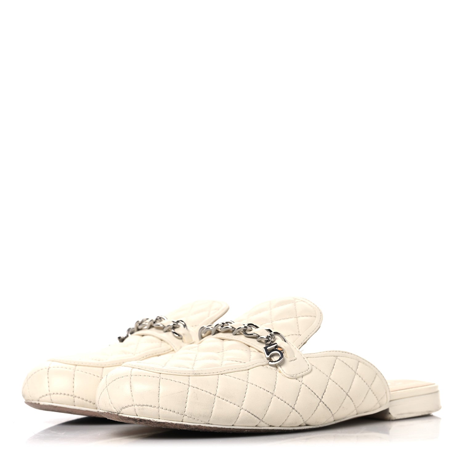 Chanel Lambskin Quilted Chain CC Mules 38 White 4 of 10