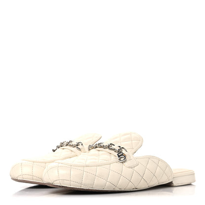 Chanel Lambskin Quilted Chain CC Mules 38 White 4 of 10