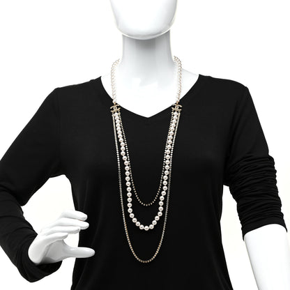 Chanel Pearl Crystal Multi Strand CC Long Necklace Gold 2 of 4