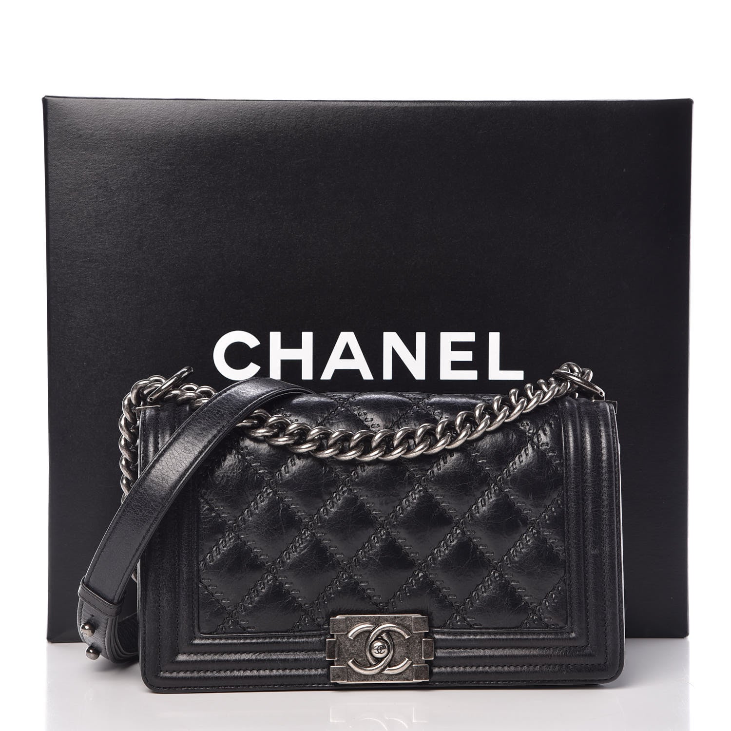 Chanel Calfskin Double Stitch Medium Boy Flap Black 15 of 15