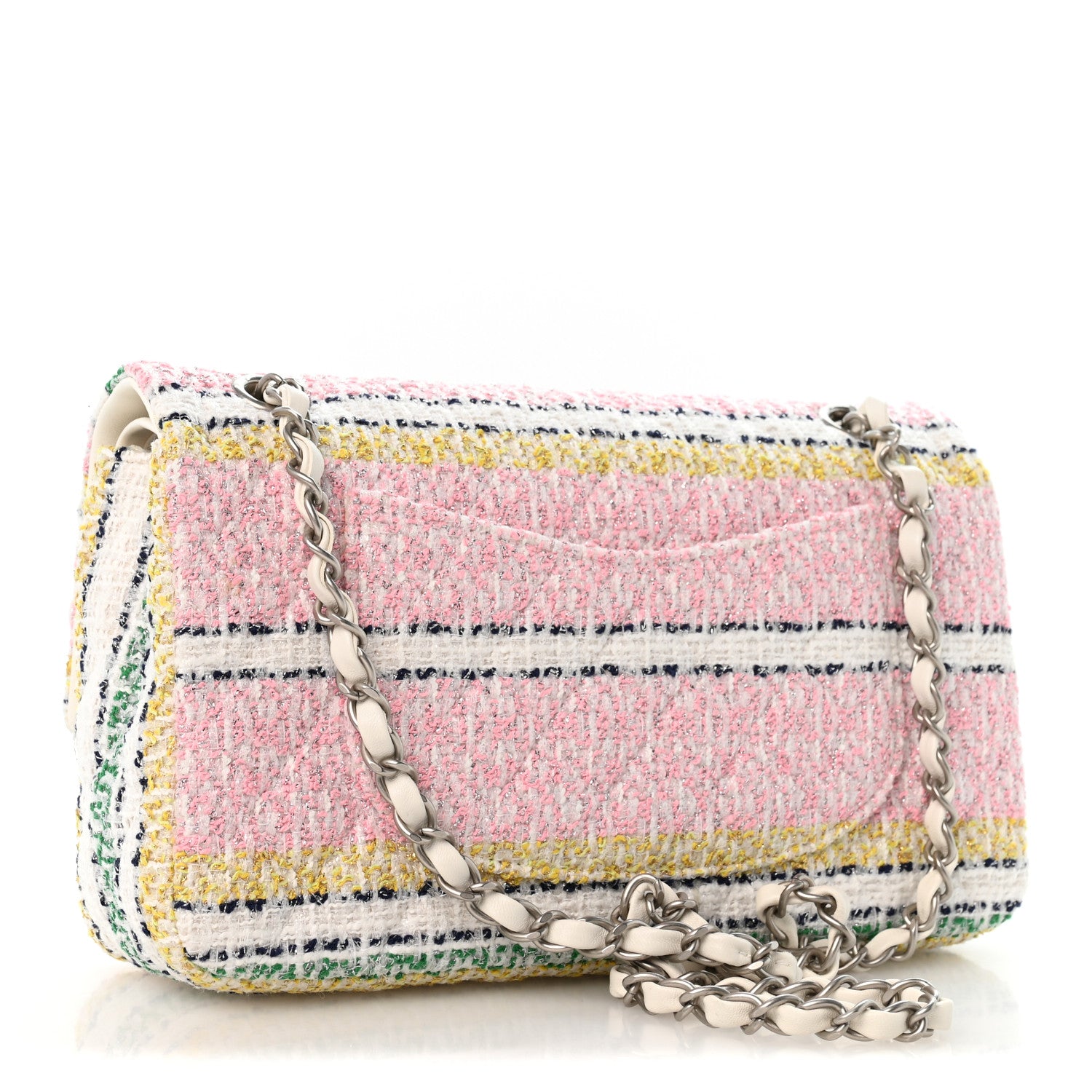 Chanel Tweed Quilted Medium Double Flap Yellow White Ochre 3 of 10