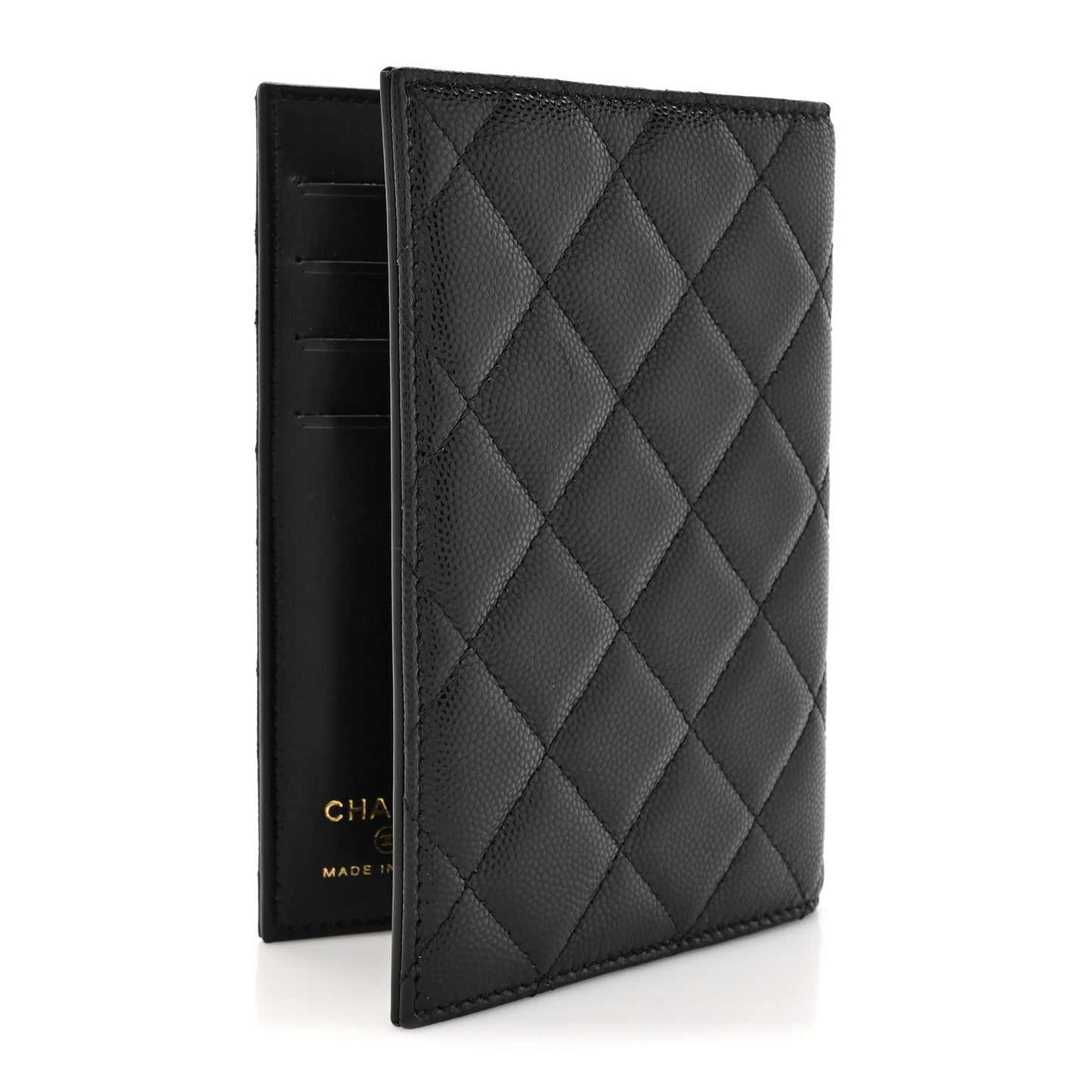 Caviar Quilted Crystal CC Passport Holder Black
