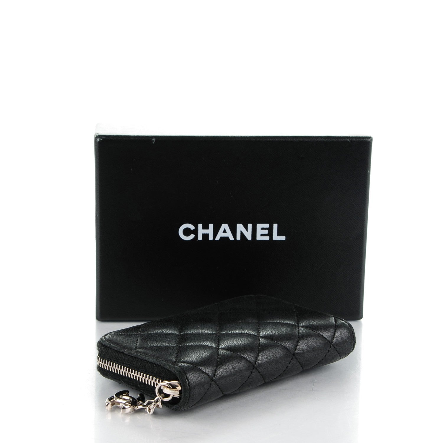Chanel Lambskin Quilted Zip Around Coin Purse Wallet Black 4 of 9