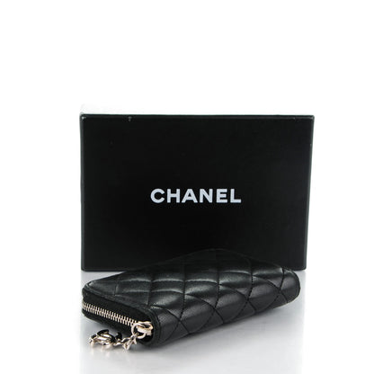 Chanel Lambskin Quilted Zip Around Coin Purse Wallet Black 4 of 9
