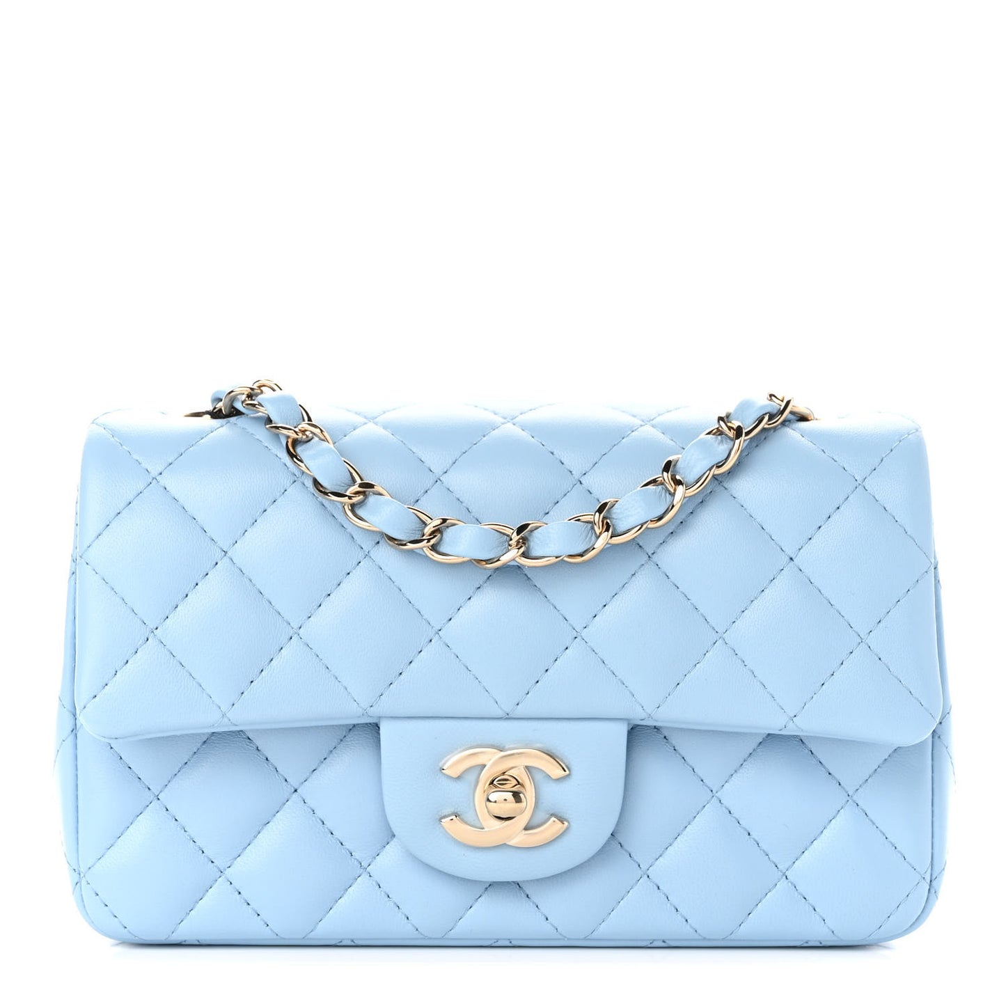 Lambskin Quilted Mini Rectangular Flap Light Blue