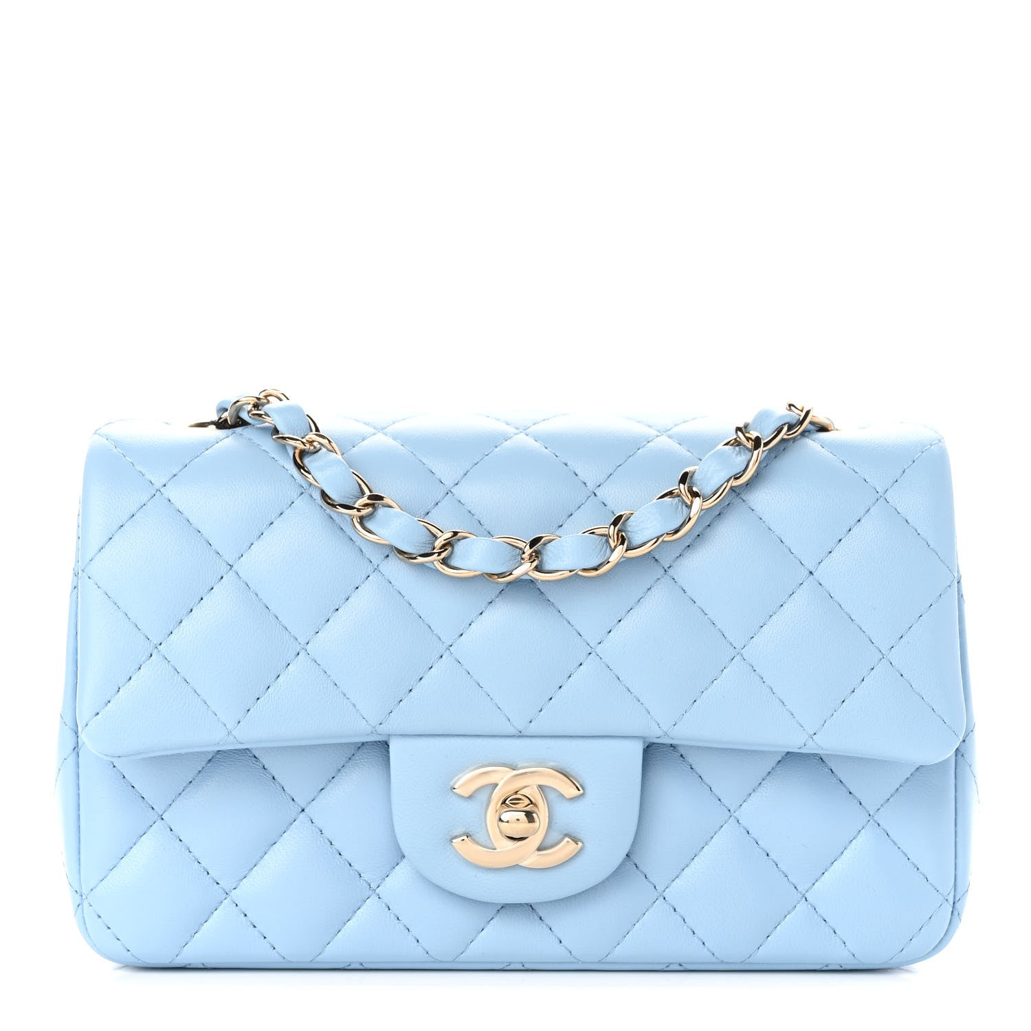 Chanel Lambskin Quilted Mini Rectangular Flap Light Blue 1 of 11