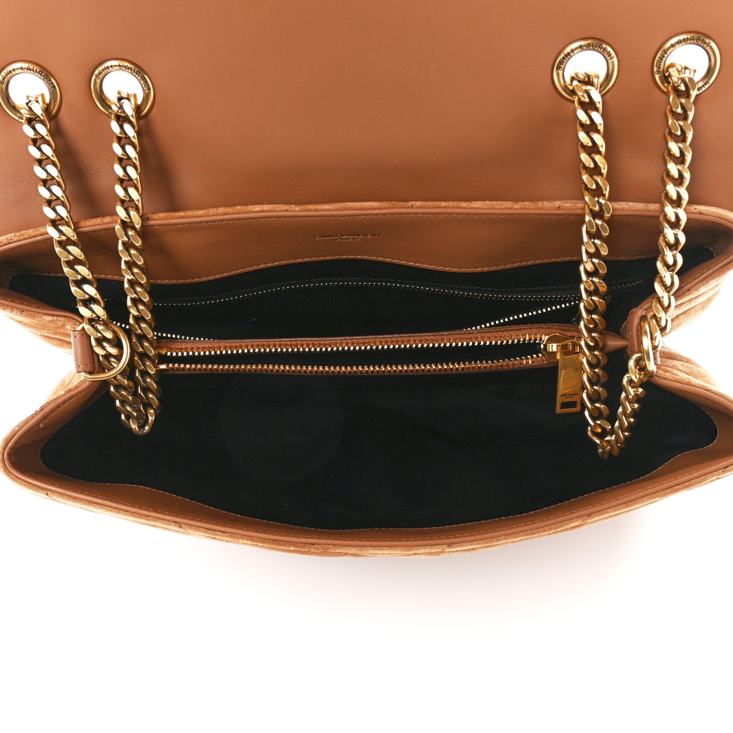 Suede Y Quilted Monogram Medium Loulou Chain Satchel Cinnamon