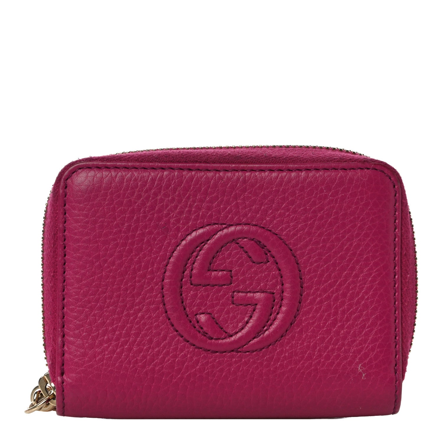 Gucci Pebbled Calfskin Soho Compact Disco Zip Around Wallet Bright Bougainvillea 1 of 9