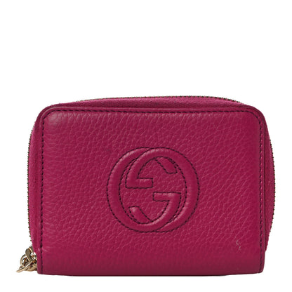 Gucci Pebbled Calfskin Soho Compact Disco Zip Around Wallet Bright Bougainvillea 1 of 9