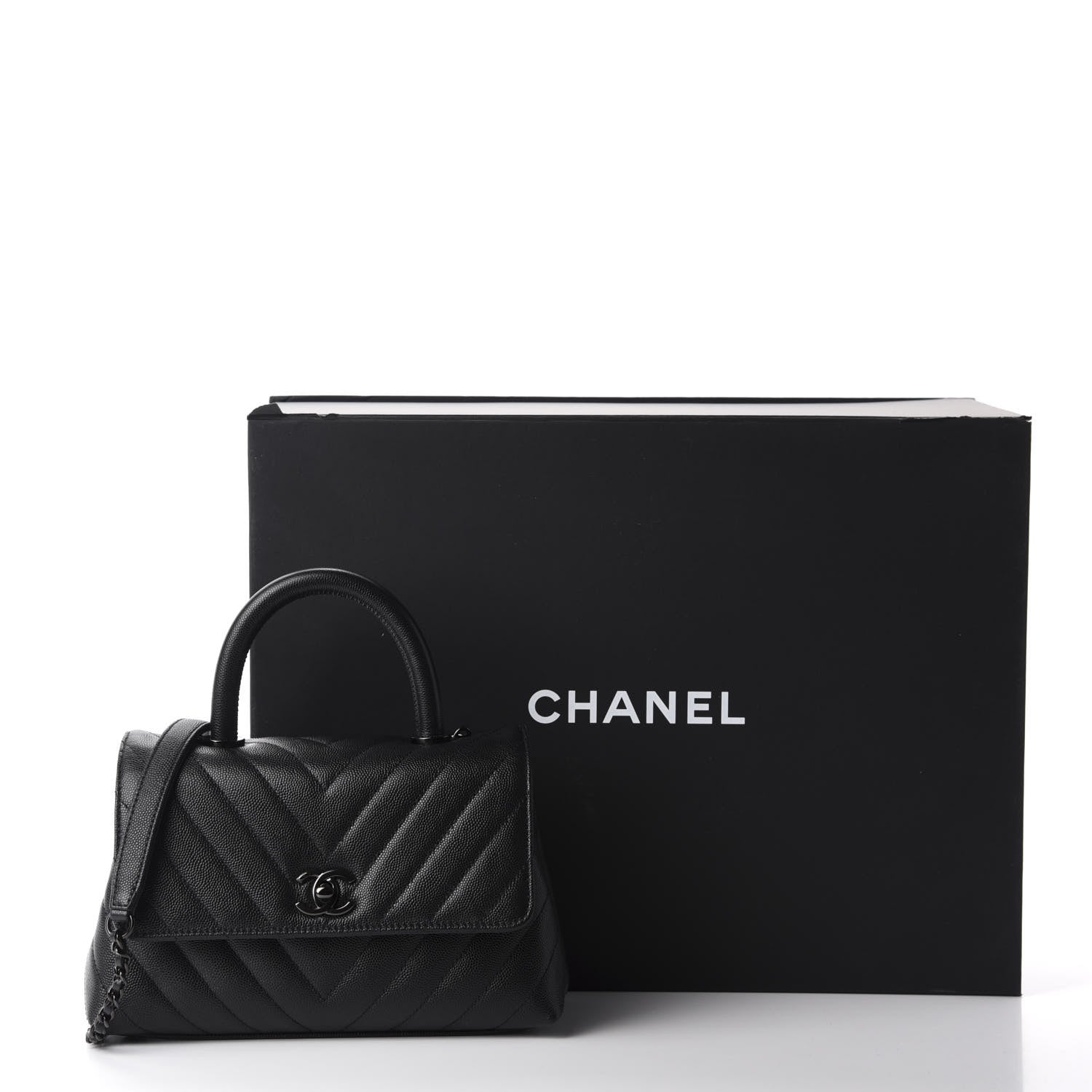 Chanel Caviar Chevron Quilted Mini Coco Handle Flap So Black 11 of 11