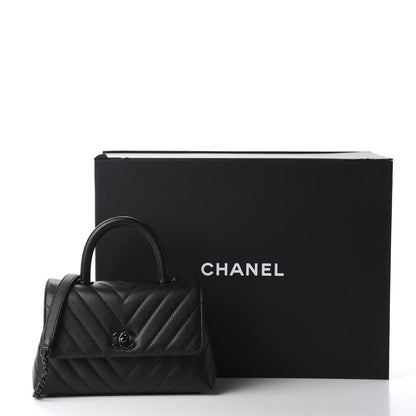 Chanel Caviar Chevron Quilted Mini Coco Handle Flap So Black 11 of 11