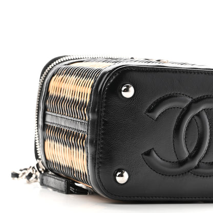 Chanel Calfskin Raffia Small Vanity Case Bag Black Beige 9 of 10