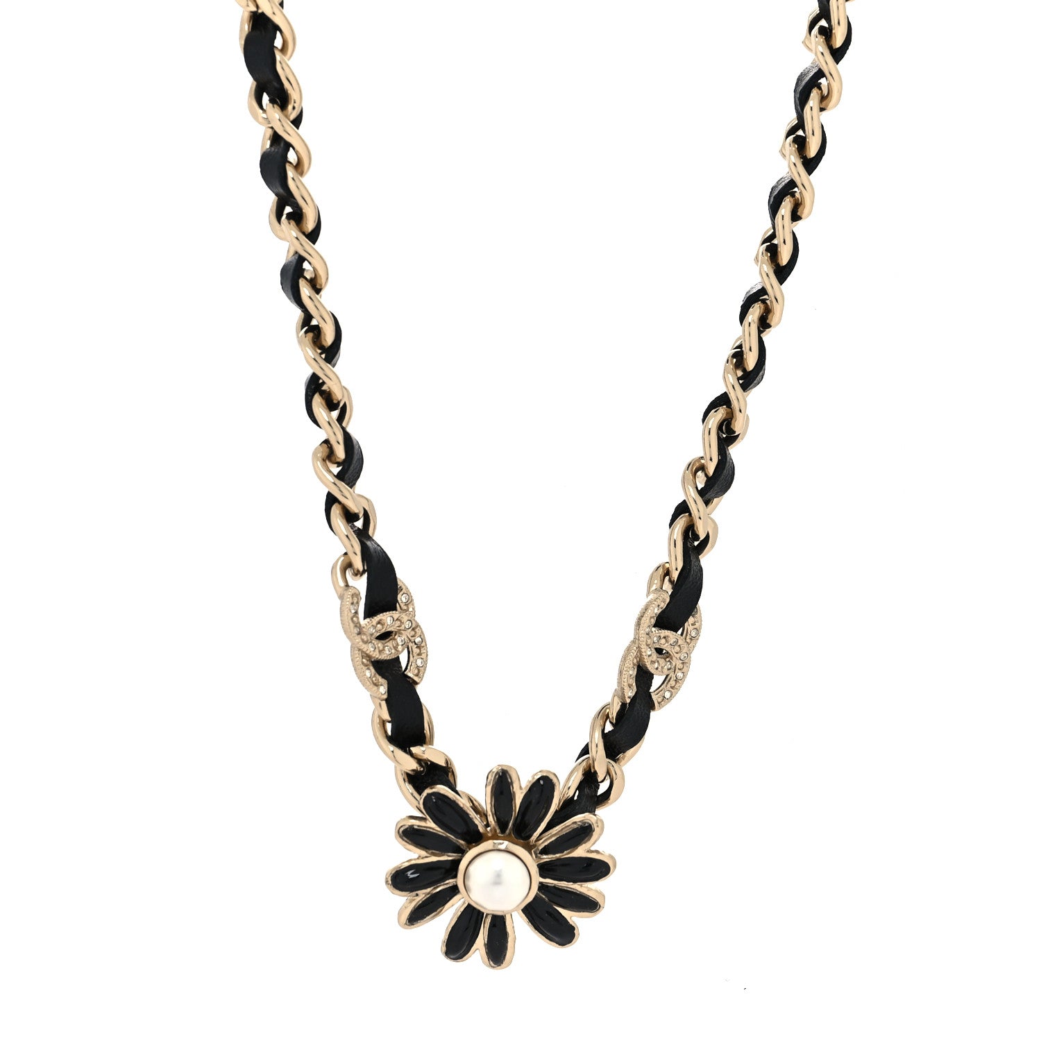 Chanel Lambskin Crystal Pearl CC Daisy Choker Gold Black White 1 of 5