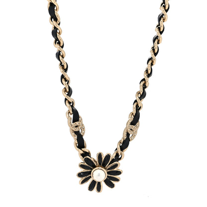 Chanel Lambskin Crystal Pearl CC Daisy Choker Gold Black White 1 of 5