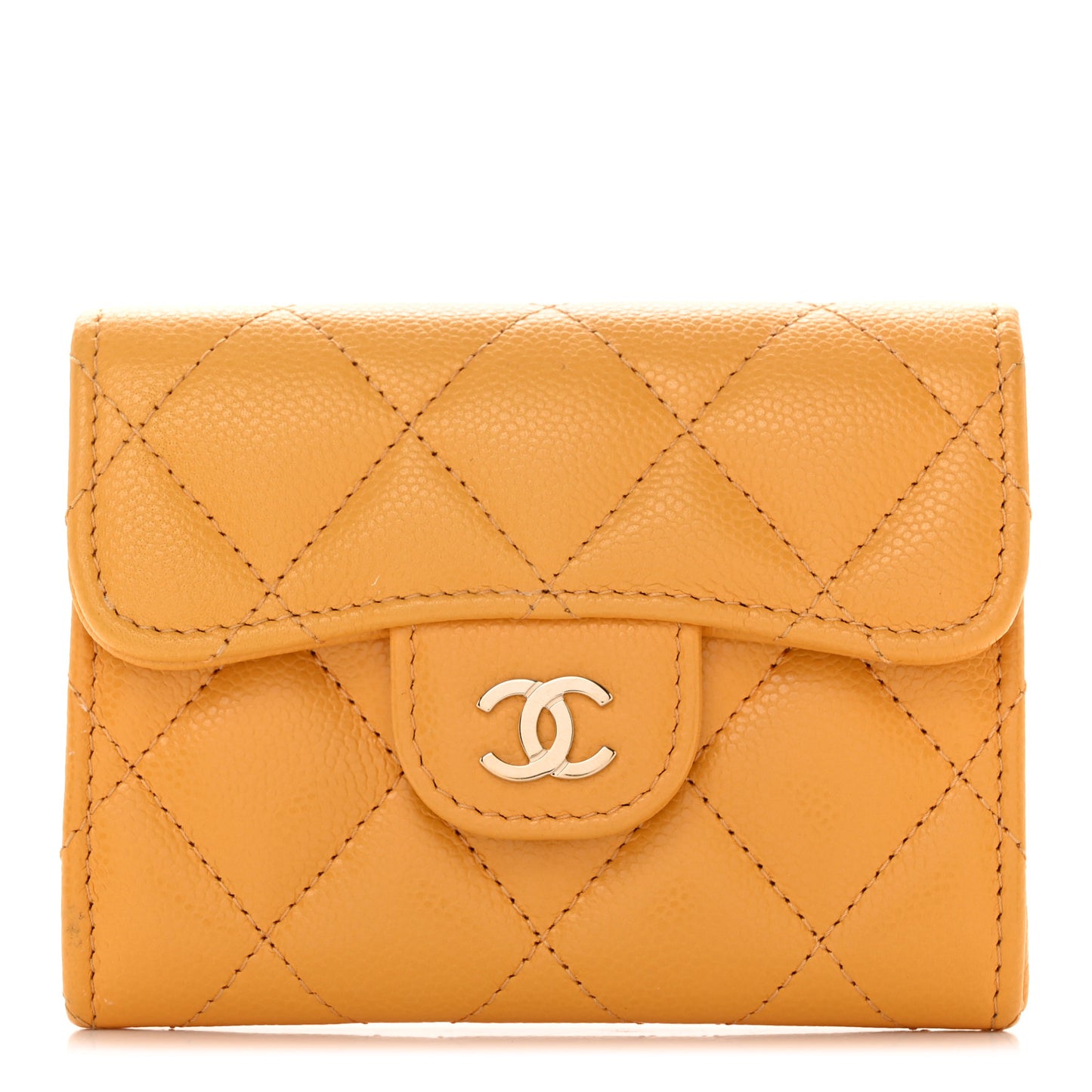 Caviar Quilted Flap Card Holder Wallet Yellow