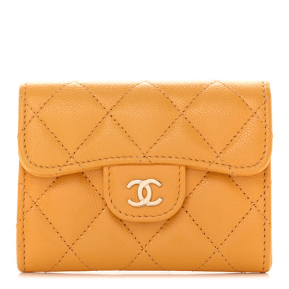 Chanel Caviar Quilted Flap Card Holder Wallet Yellow 1 of 12