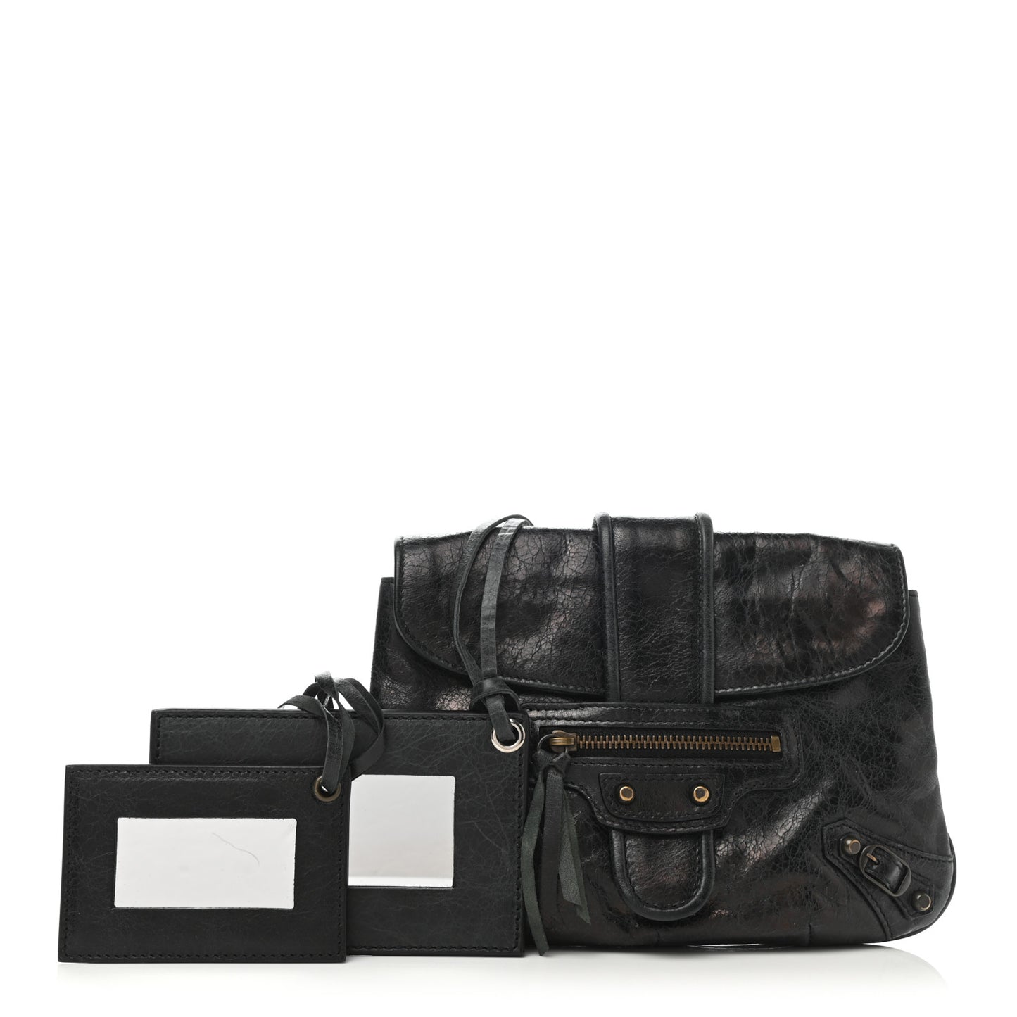 Agneau Classic Hardware Pouch Flap Clutch Black