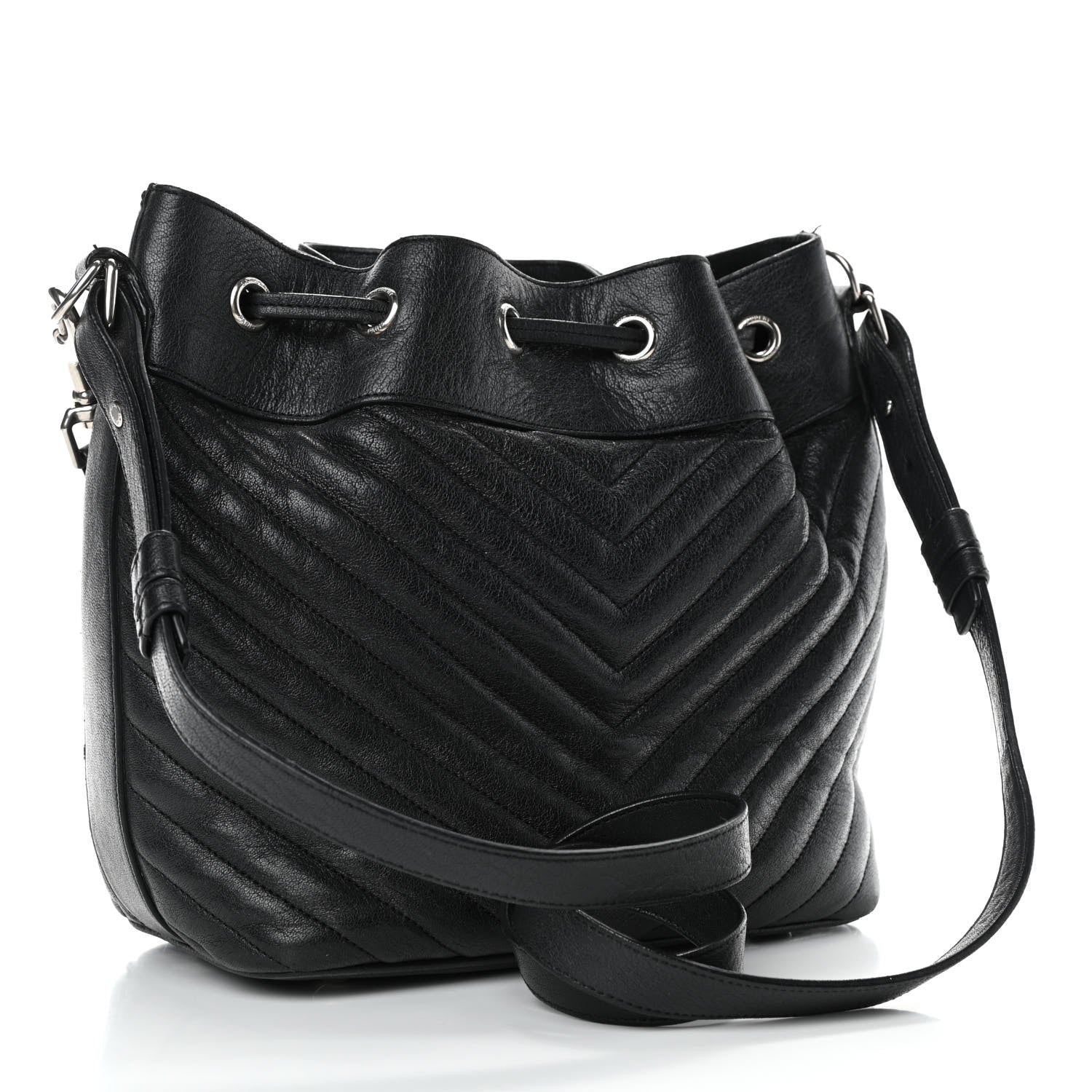 Saint Laurent Calfskin Matelasse Chevron Medium Emmanuelle Bucket Bag Black 2 of 4