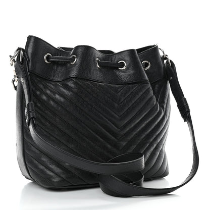 Saint Laurent Calfskin Matelasse Chevron Medium Emmanuelle Bucket Bag Black 2 of 4