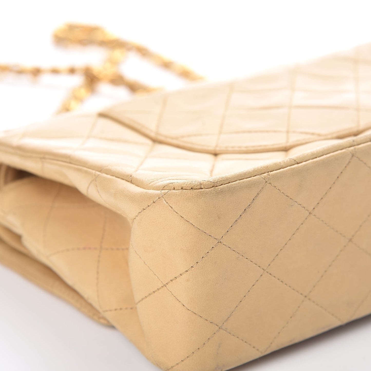 Lambskin Quilted Medium Double Flap Beige