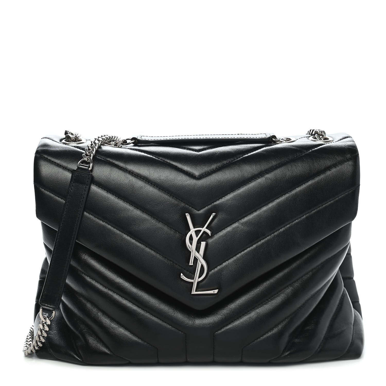 Saint Laurent Calfskin Y Quilted Monogram Medium Loulou Chain Satchel Black 1 of 10