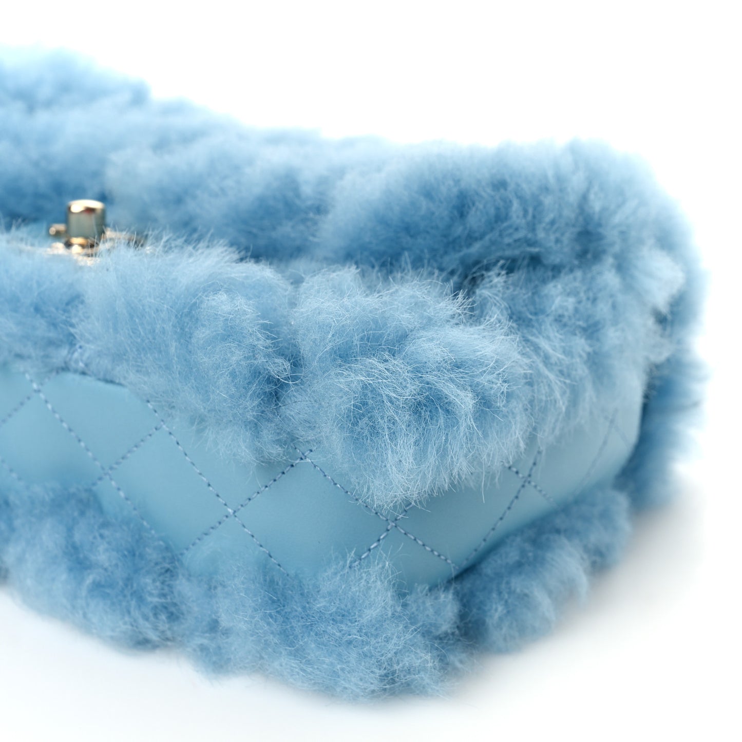 Shearling Lambskin Quilted Flap Blue