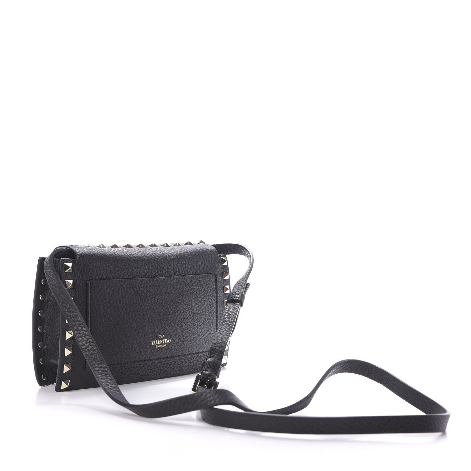 Valentino Garavani Pebbled Calfskin Small Rockstud Overlay Flap Shoulder Bag Black 3 of 11