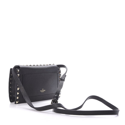 Valentino Garavani Pebbled Calfskin Small Rockstud Overlay Flap Shoulder Bag Black 3 of 11