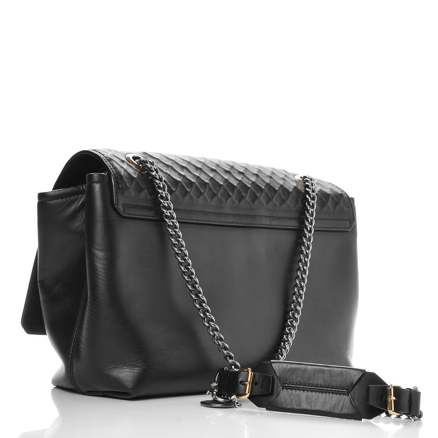 Hammered Calfskin Large Happy Edgy Shoulder Bag Black