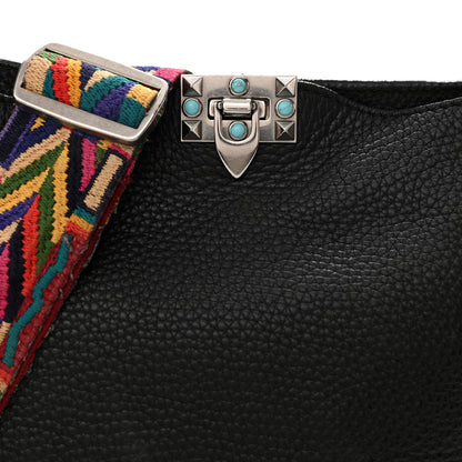 Valentino Garavani Pebbled Calfskin Tribal Small Guitar Strap Rockstud Rolling Flip-Lock Messenger Bag Black 7 of 18