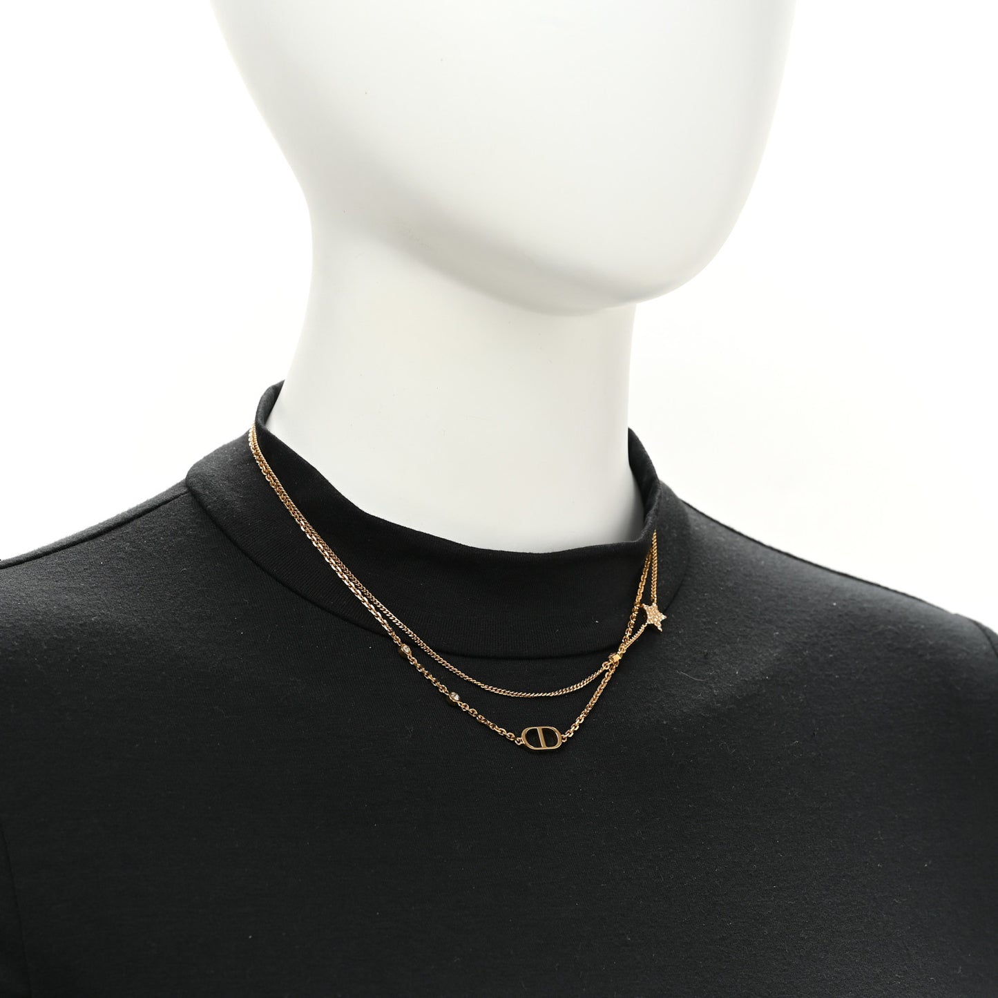 Metal Crystal Petit CD Double Necklace Gold
