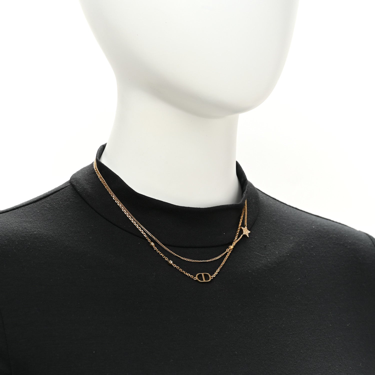 Christian Dior Metal Crystal Petit CD Double Necklace Gold 2 of 6