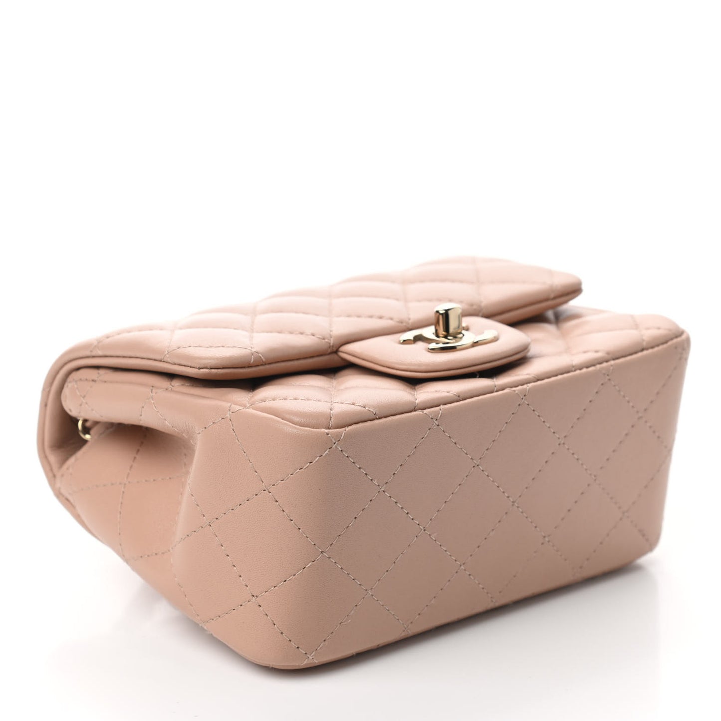 Lambskin Quilted Mini Square Flap Beige