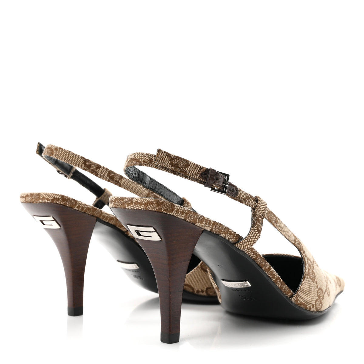 Monogram Malga Kid Square G 75mm Slingback Pumps 36.5 Beige Ebony New Acero